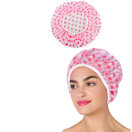 Polkadot shower cap with pink dots
