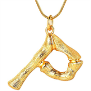 Gold Bamboo Alphabet / Letter Necklace - P