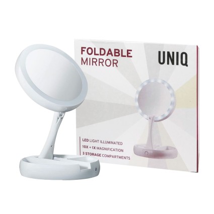 Foldable Makeup mirror with bright LED and 10x magnification