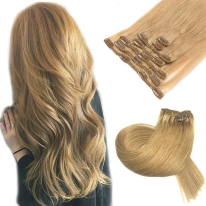 Clip on hair extensions 40 cm #27 Golden Blonde