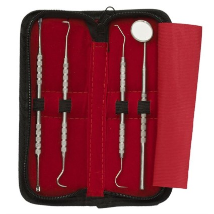 Tooth cleaning set 4 parts for Dental Hygiene - 1 Mouth mirror, 2x Curette tooth cleaner, 1 scraper