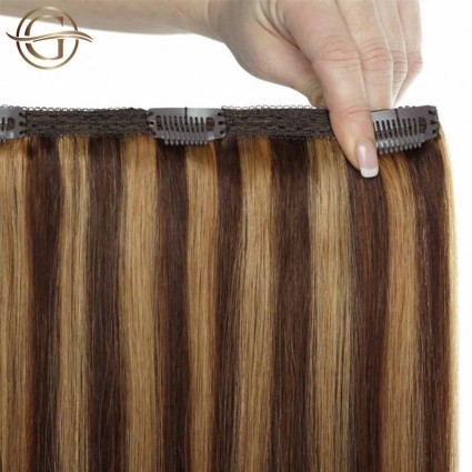 Clip on hair extensions #4/27 Brown/Blonde Mix - 7 pieces - 60 cm | Gold24