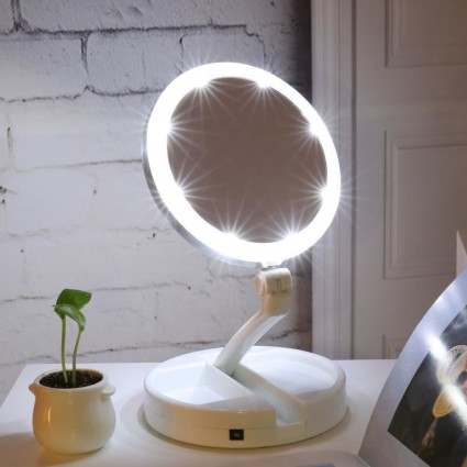 Foldable Makeup mirror with bright LED and 10x magnification