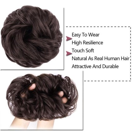 Messy Bun hair elastics with curly artificial hair - #6 Brown