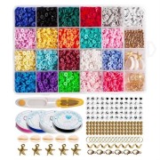 Clay Beads - Arcilla Perlas - Kit de Joyería de Bricolaje KREA DIY con Perlas de Acrílico en Colores Alegres, Bandas Elásticas, Broches, Tijeras - 1 Caja con 24 Compartimentos