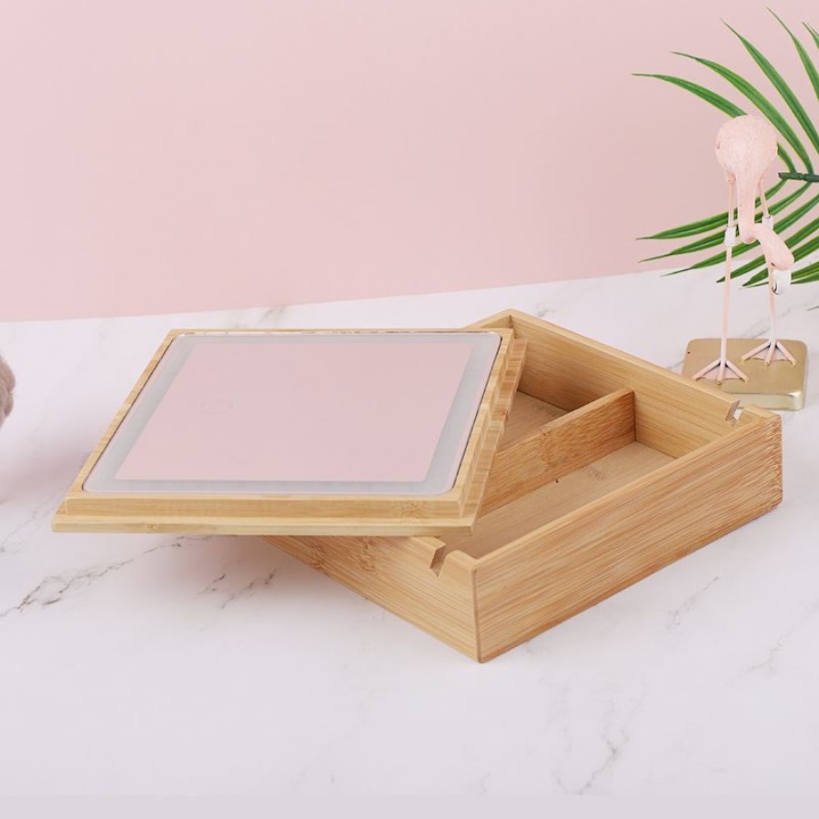 Uniq 2-in-1 LED Mirror Jewelry Box / organizer-nice Box of Bamboo for Makeup and Jewelry