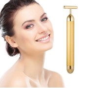 Gold Facial Massages - T -Bar Beauty Lifter Vibrating - Anti Wrinkle Massage Roller -