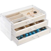 UNIQ acrylic Jewelry box with 3 drawers - organizer storage for earring, necklaces, bracelets, watches etc.